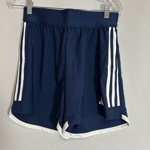 Adidas Blue and White Athletic Shorts with Classic Stripes Medium